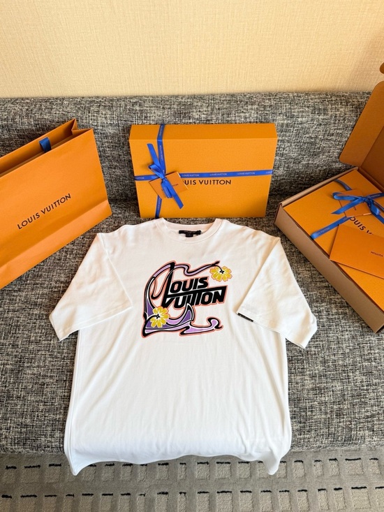 Louis Vuitton Tops - Louis Vuitton White Tee with Yellow & Purple Logo Accents